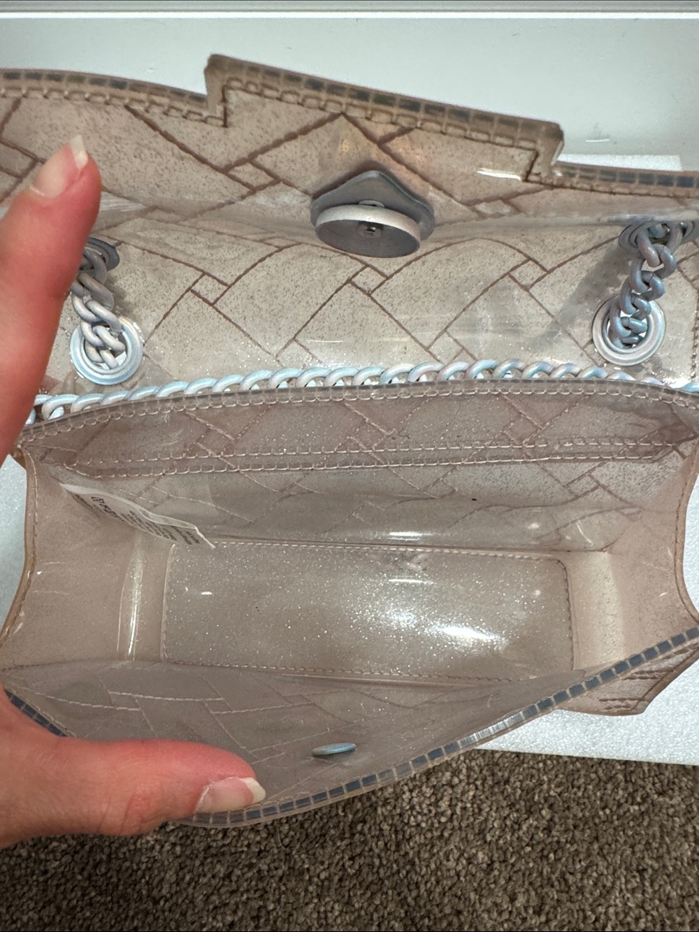 Kurt Geiger London Mini Kensington Jelly crossbody bag in pink glitter - Picture 7 of 8